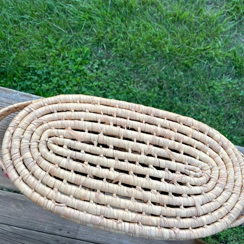 Wicker Woven Rattan Drink Caddy Holders Boho Barware Handles Colorful